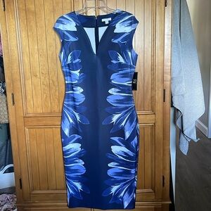 Navy Flowered New York & Co mid calf length dress